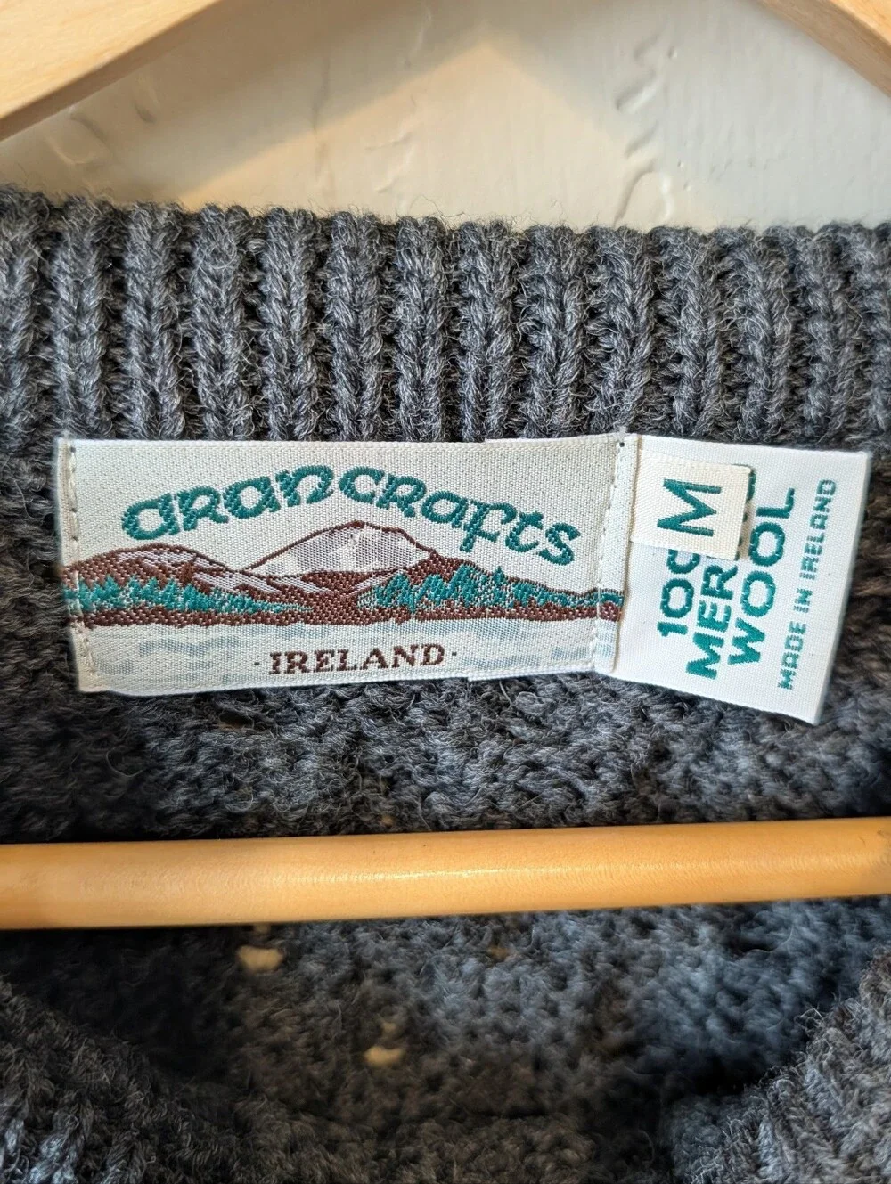 Arancrafts Ireland Grey Wool Cable Knit Sweater